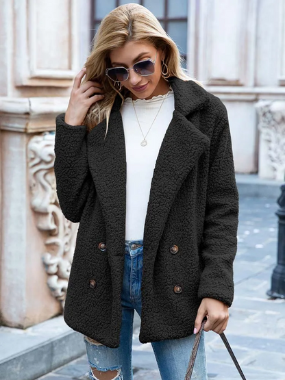 Halira | Damen Stylischer Teddy Plüsch Luxus Fleecemantel mit Taschen