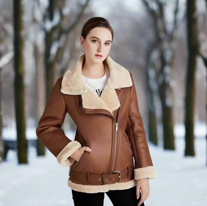 CloudJacket | Stilvolle Leder-Bikerjacke mit Polokragen und Gürtel