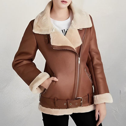 CloudJacket | Stilvolle Leder-Bikerjacke mit Polokragen und Gürtel