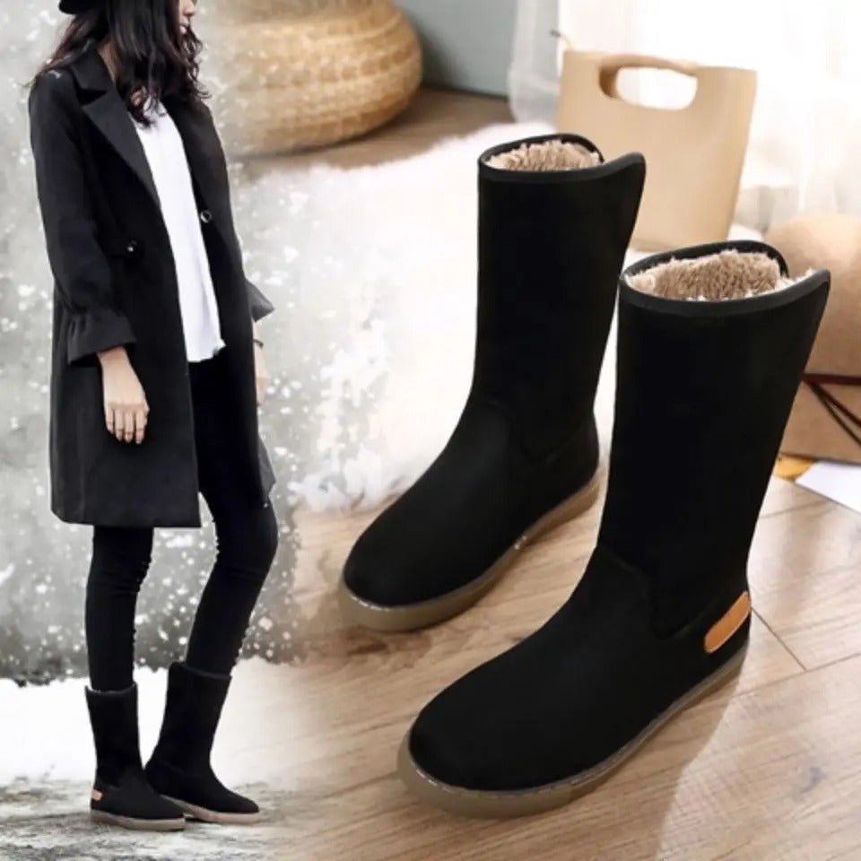 Fandira | Damen Fleece gefütterte Winterstiefel mit flacher Sohle