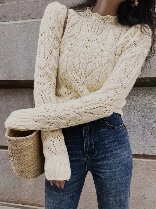 PolarBlend| Luxuriöser Strickpullover mit Spitzendetail, kuschelige Eleganz mit langen Ärmeln
