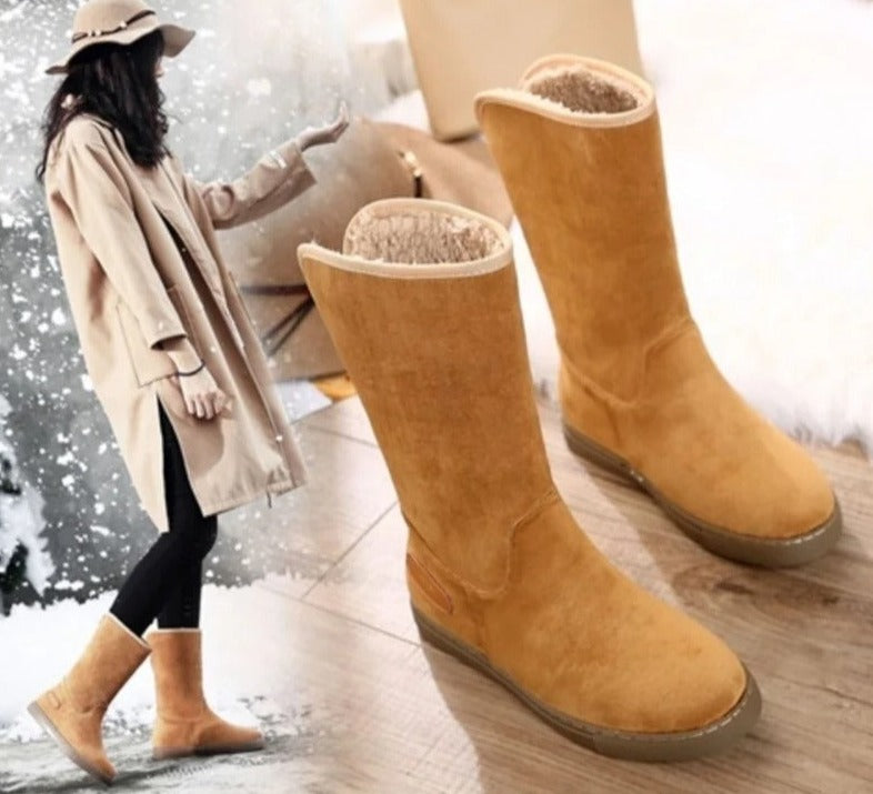 Fandira | Damen Fleece gefütterte Winterstiefel mit flacher Sohle