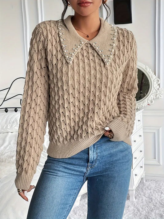 LuxeLayer | Stylischer schlichter Pullover mit Perlenverzierungen