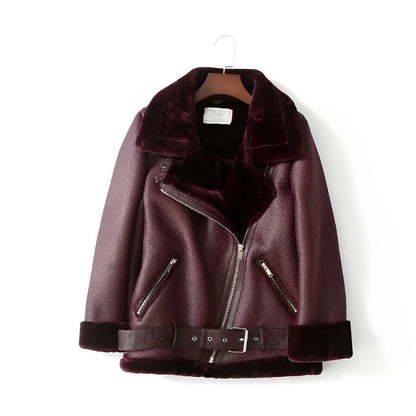 CloudJacket | Stilvolle Leder-Bikerjacke mit Polokragen und Gürtel