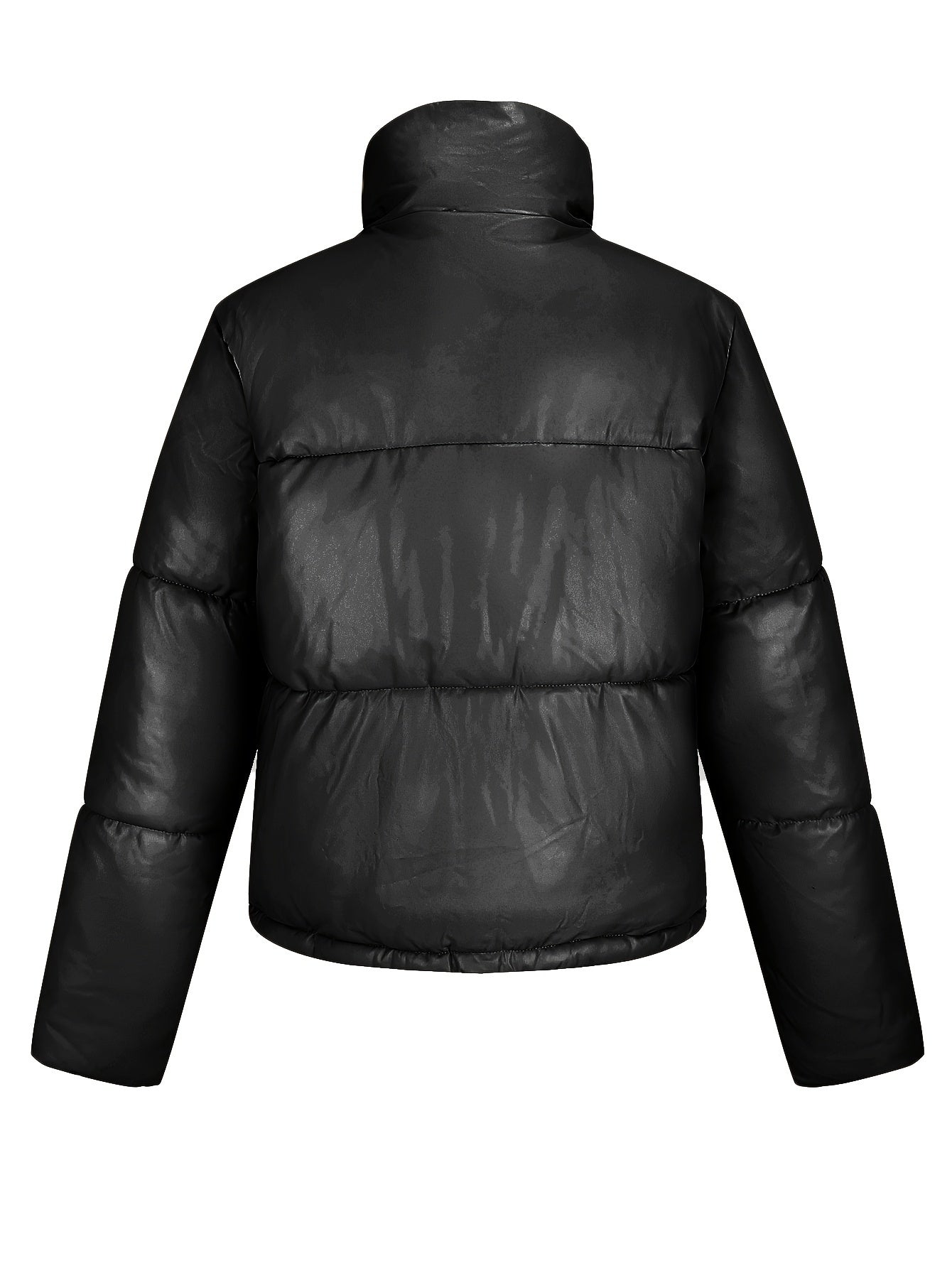 Lina - Elegante, kurze, vegane Leder-Puffer-Winterjacke für Damen