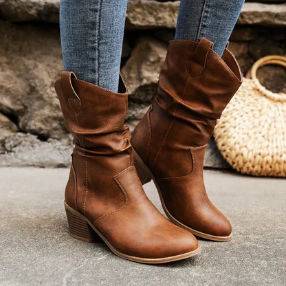 Bootiva | Elegante Damen Cowboy-Stiefel aus hochwertigem Leder mit Blockabsatz