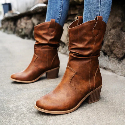 Bootiva | Elegante Damen Cowboy-Stiefel aus hochwertigem Leder mit Blockabsatz