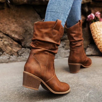 Bootiva | Elegante Damen Cowboy-Stiefel aus hochwertigem Leder mit Blockabsatz