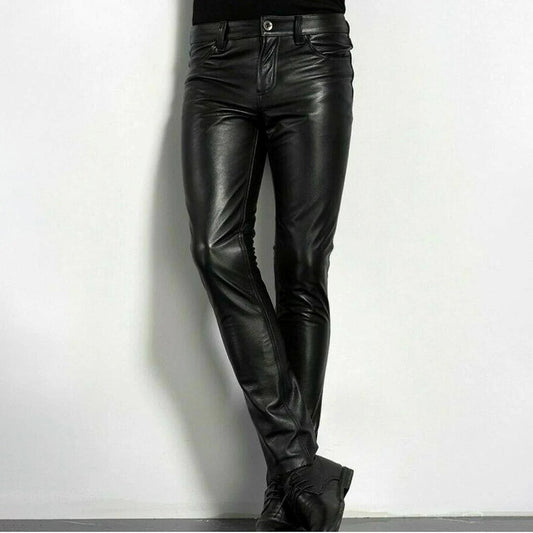 Garmix | Schwarzes Kunstleder Elegantes Design Herrenhosen