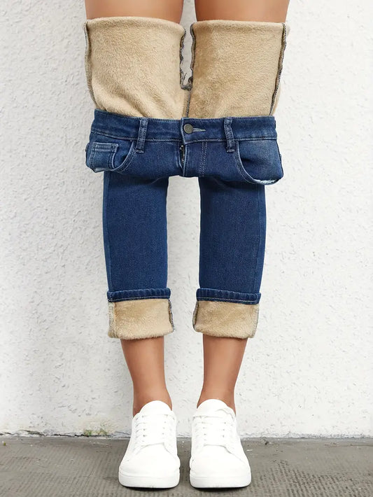 FrostTone Gear | Plain Fleece Liner Skinny Jeans, Slim Fit Mid-Stretch Warm halten Casual