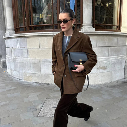 Fiene | Oversize Wildleder-Langjacke mit Kragen