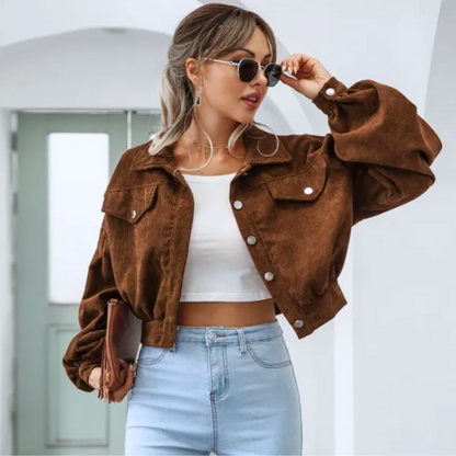 Knitara | Puffärmelige Cordjacke mit Knöpfen für Damen