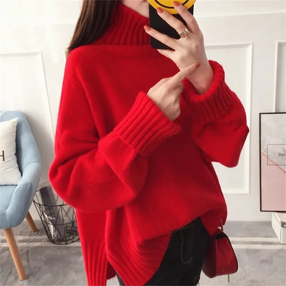 Veldora | Premium roter Strickpulli mit hohem Kragen