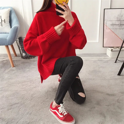 Veldora | Premium roter Strickpulli mit hohem Kragen