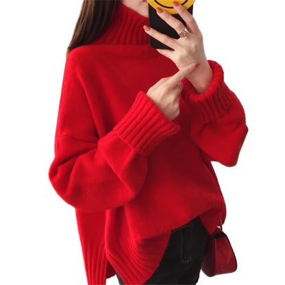 Veldora | Premium roter Strickpulli mit hohem Kragen