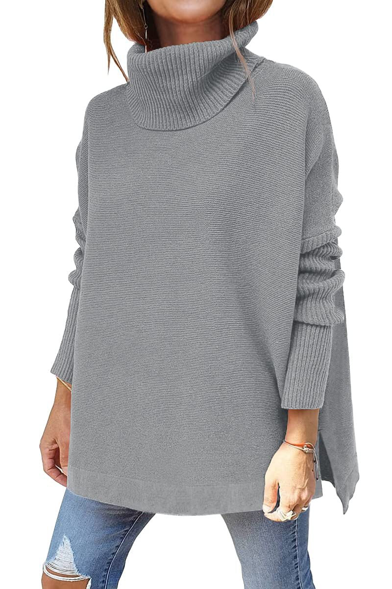 Luxevo | Damen Oversized Rollkragenpullover aus Strick in Uni-Design