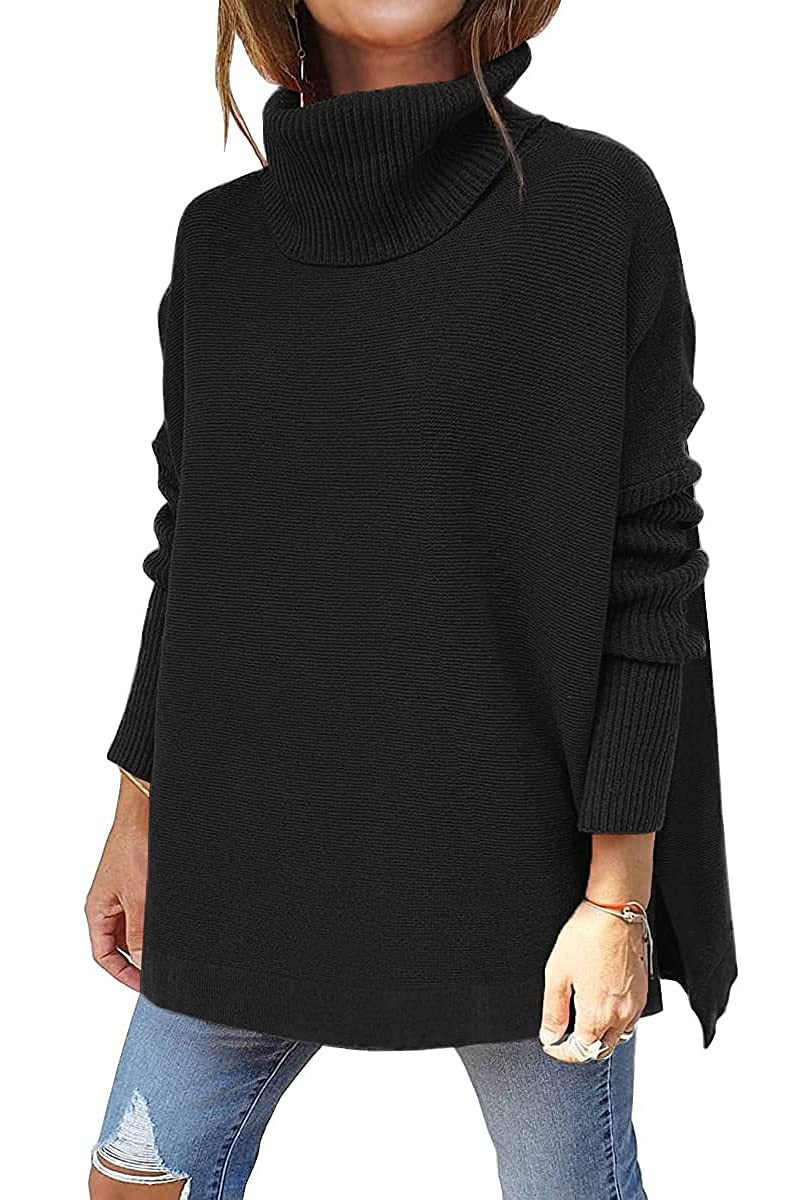 Luxevo | Damen Oversized Rollkragenpullover aus Strick in Uni-Design