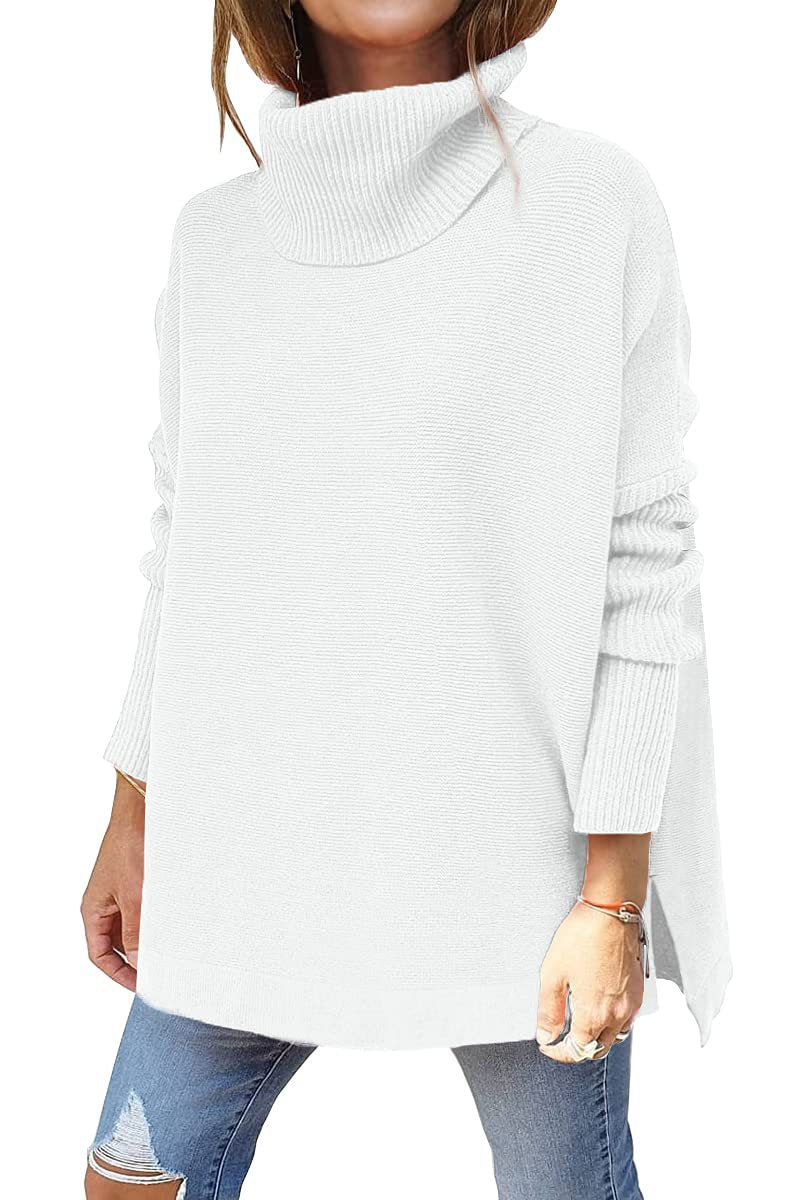 Luxevo | Damen Oversized Rollkragenpullover aus Strick in Uni-Design