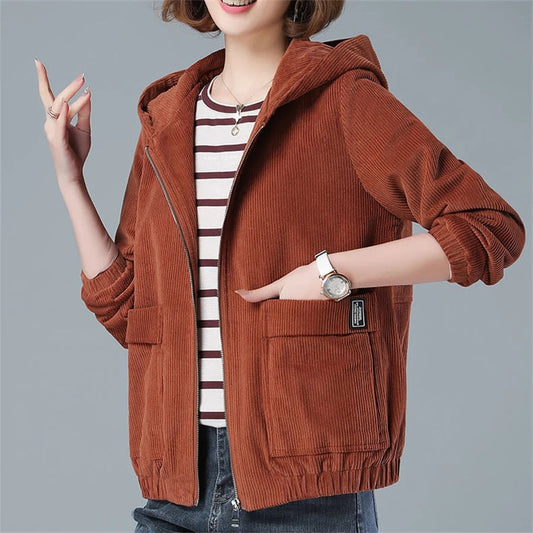 Velozia | Jacke mit Kapuze und Reißverschluss aus Cord mit großen Taschen