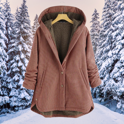 Arcticora | Damen Jacke im Plaid-Design mit Fleece-Innenfutter, Kapuze und Knopfverschluss