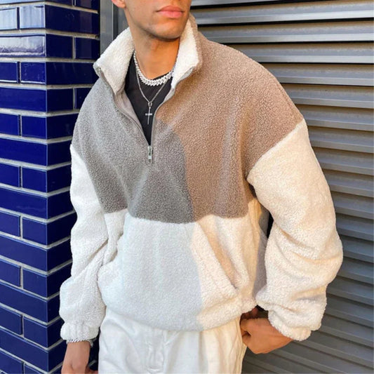 Femoria | Männer Colorblock Fleece-Pullover mit praktischen Reißverschluss