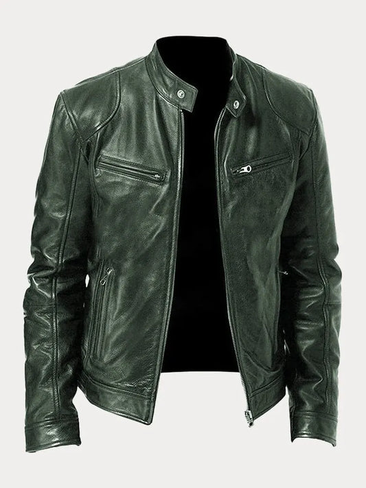 Coldura | Herren Zip-Up Leder-Motorradjacke mit praktischen Reißverschlusstaschen – Robustes Design für Stil und Funktion