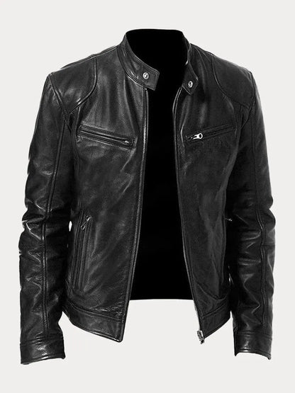 Coldura | Herren Zip-Up Leder-Motorradjacke mit praktischen Reißverschlusstaschen – Robustes Design für Stil und Funktion