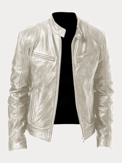 Coldura | Herren Zip-Up Leder-Motorradjacke mit praktischen Reißverschlusstaschen – Robustes Design für Stil und Funktion