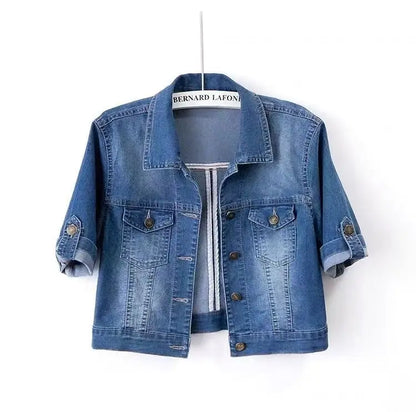 Nola | Einfarbige Jeansjacke mit kurzen Ärmeln