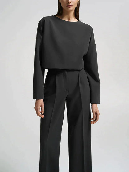 Urbanite | Damen Langärmliges Top mit Geradem Schnitt und Hose für einen Modischen Look