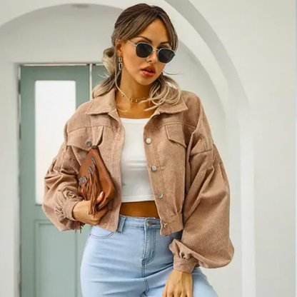 Knitara | Puffärmelige Cordjacke mit Knöpfen für Damen