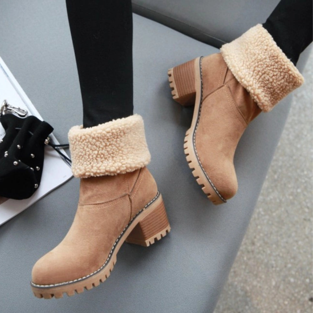 Ember Tan Suede Ankle Boots Damen mit Lammfell & Rutschfester Sohle
