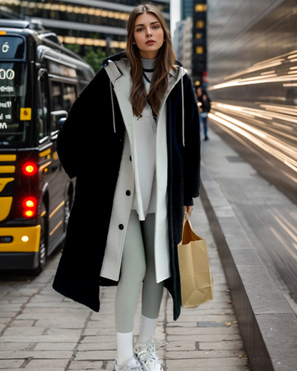 Calluna | Damen Oversized Kapuzenmantel aus Velours-Fleece mit Knopfleiste