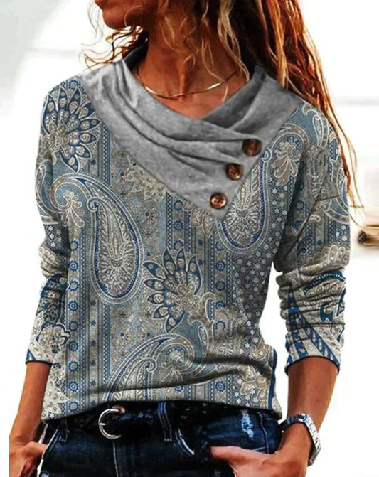 Wintrix | Damen Vintage Pullover mit Asymmetrischem Schnitt und Eleganten Knopfdetails