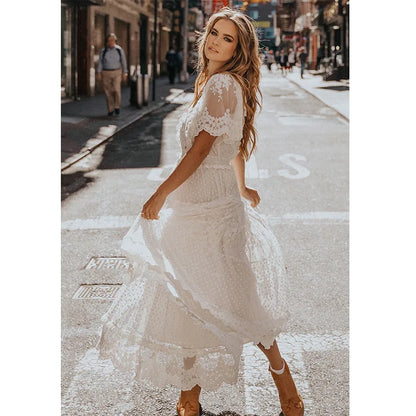 Scallura | Boho Floral Spitze V-Ausschnitt Maxikleid für Frauen