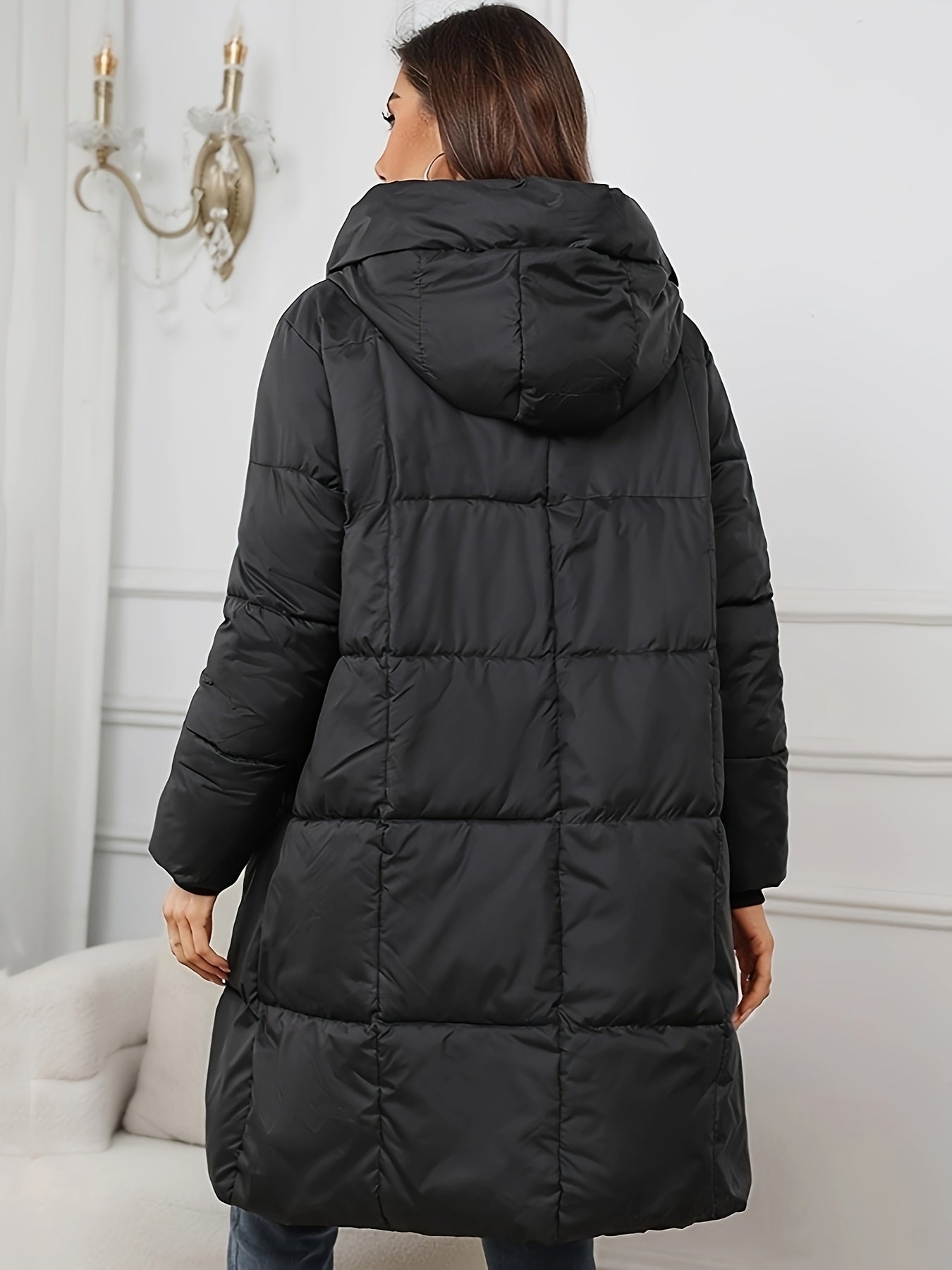 Zeo - Elegante lange Puffer-Winterjacke mit Kapuze für Damen