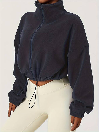 Cozythic | Bequeme Damen Fleecejacke mit Stehkragen, Reißverschluss und praktischen Kordelzug