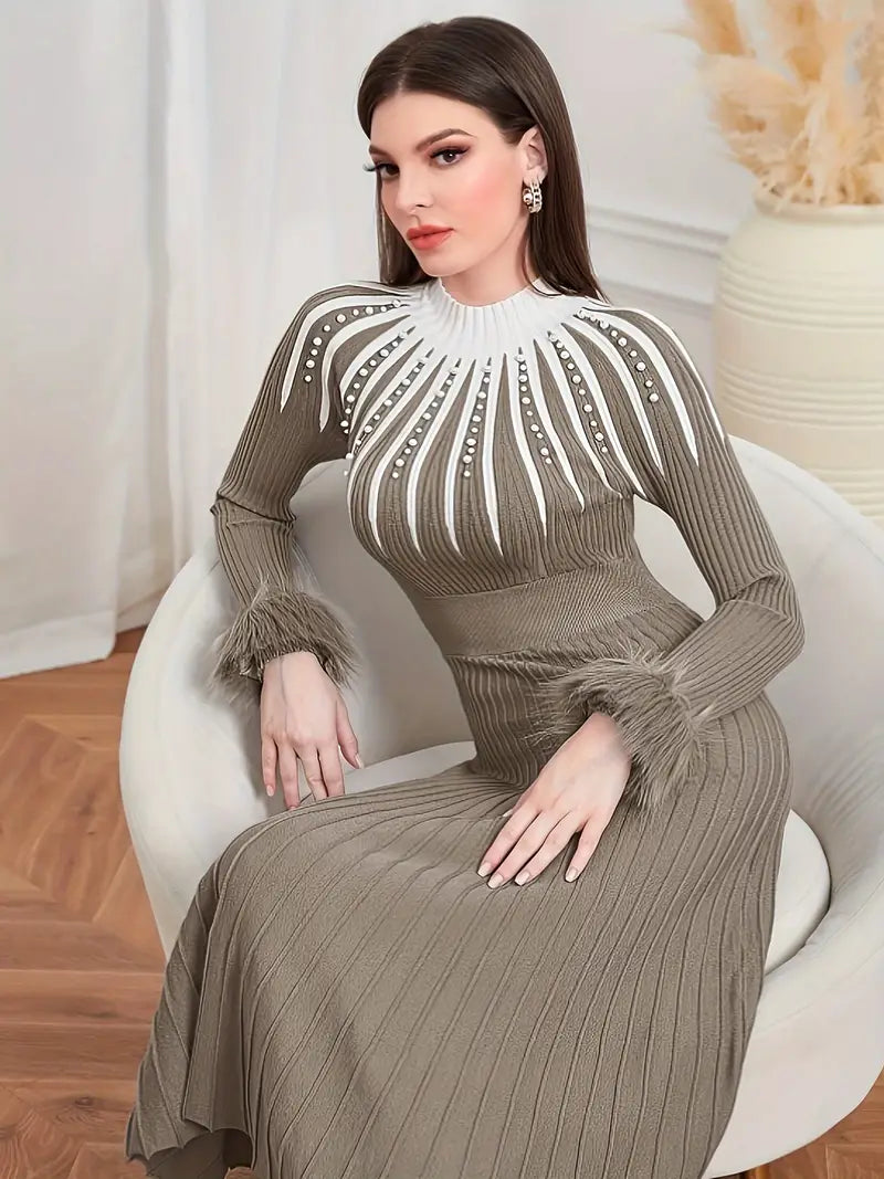 Frostline | A-Linien Strickkleid mit Kunstpelzbesatz