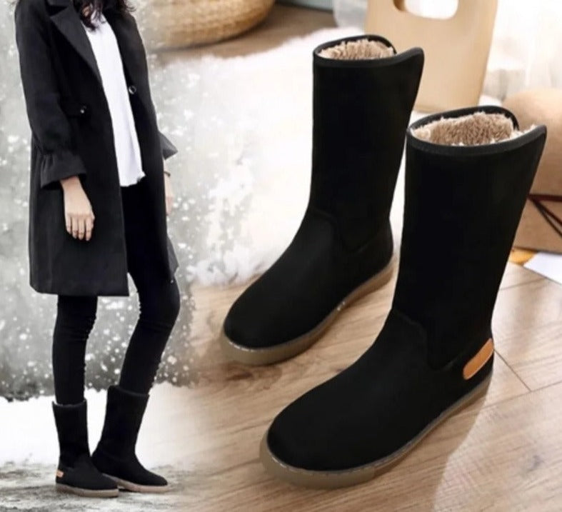 Fandira | Damen Fleece gefütterte Winterstiefel mit flacher Sohle