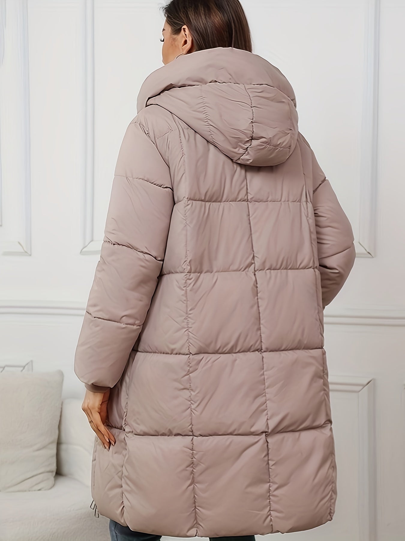 Zeo - Elegante lange Puffer-Winterjacke mit Kapuze für Damen