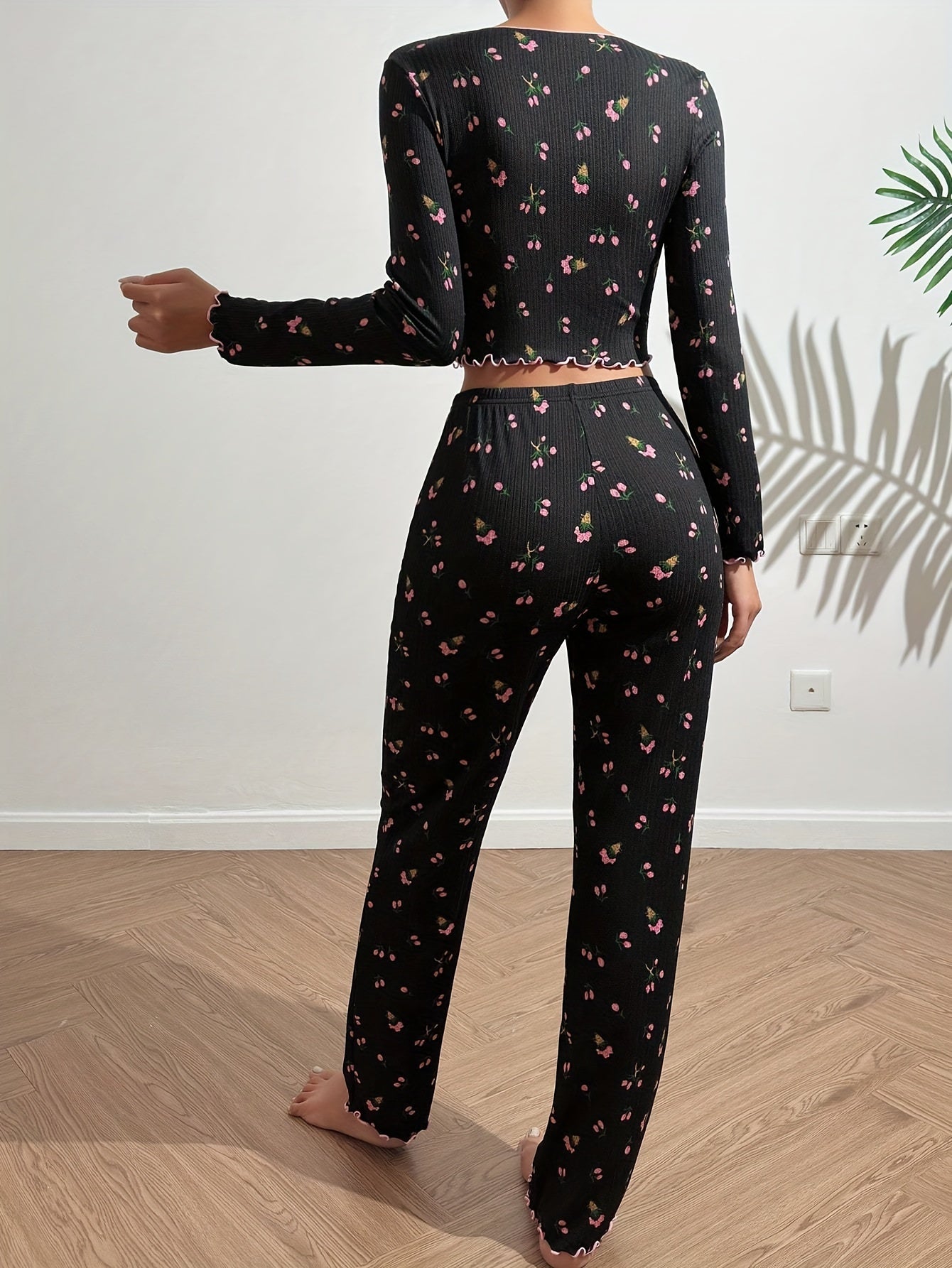 FloralFit | Blumenmuster Rippstrick Lounge Set für Damen