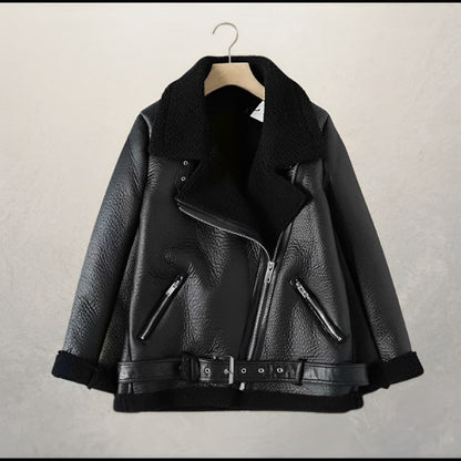 CloudJacket | Stilvolle Leder-Bikerjacke mit Polokragen und Gürtel